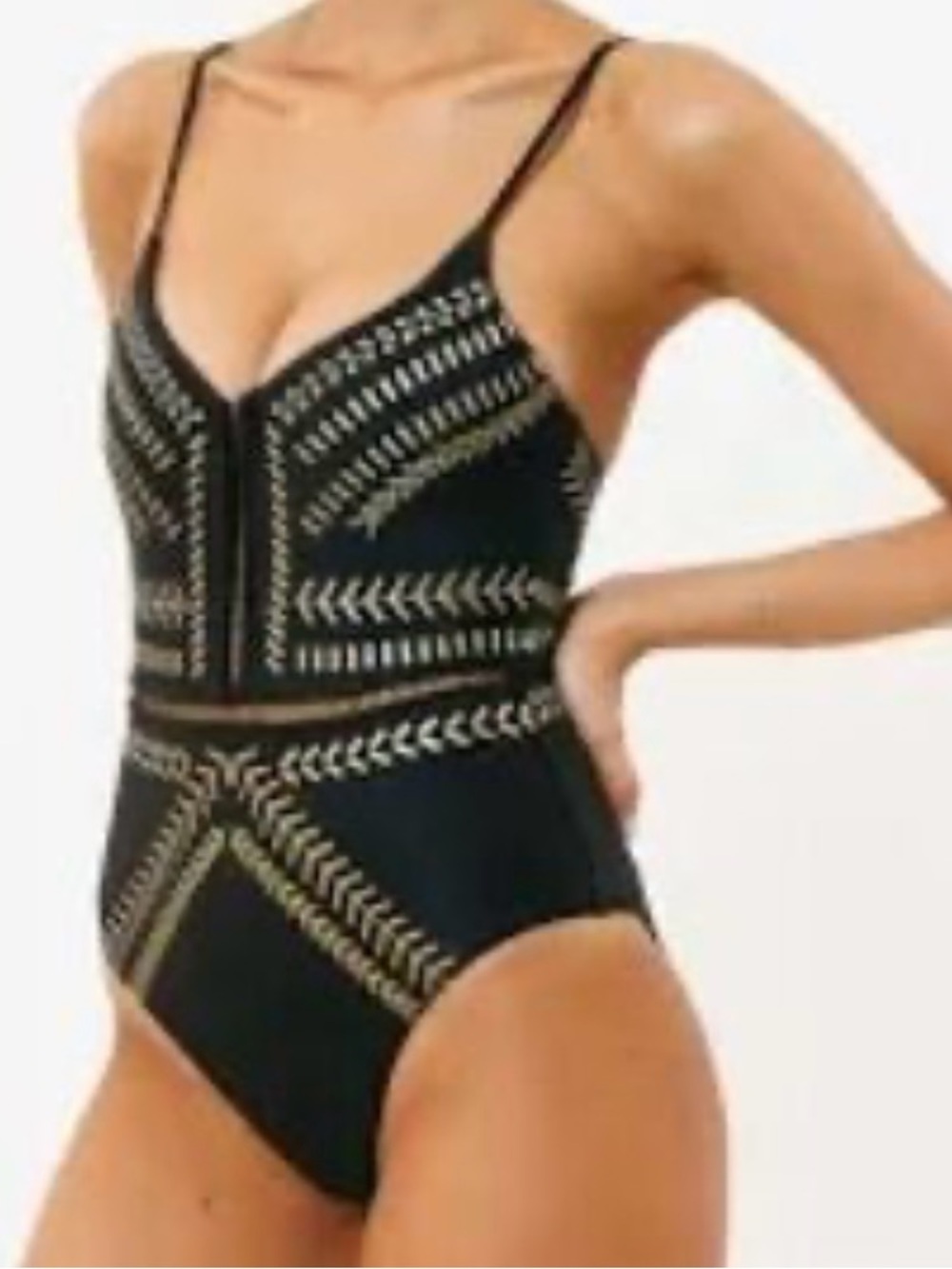 BILIBLONDE KIM SWIMWEAR ONE-PIECE SWIMSUIT BLACK & GOLD SIZE LARGE